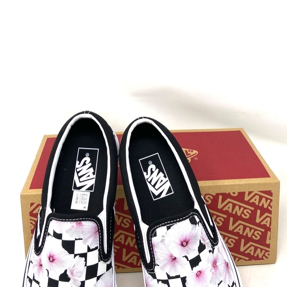VANS Classic Slip On Shoes Hibiscus Check Black Canvas Sneaker Women VN0A5JLXBM8 - Picture 5 of 11